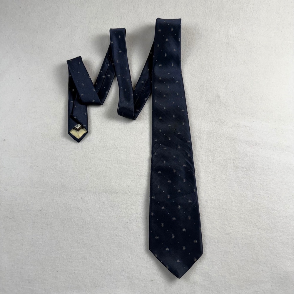 Givenchy Monsieur‎ Mens XL Tie Navy Blue Paisley Silk Blend Vintage Necktie